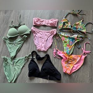 PINK Victoria's Secret push up strapless green black pink Floral bikini lot sz S